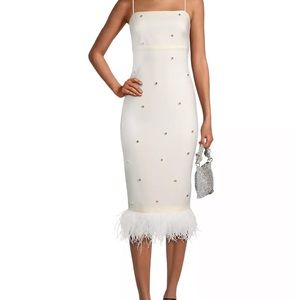 Likely White MIDI Dress with feathers